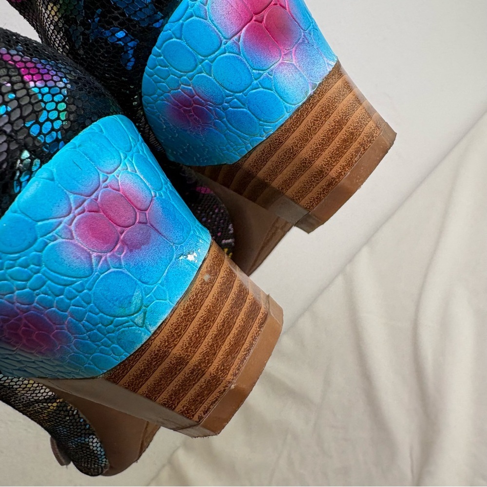 SOCOFY Leather Metallic Floral Applique Snakeskin Pump Heels Artsy 41 (10-10.5) - Picture 3 of 16